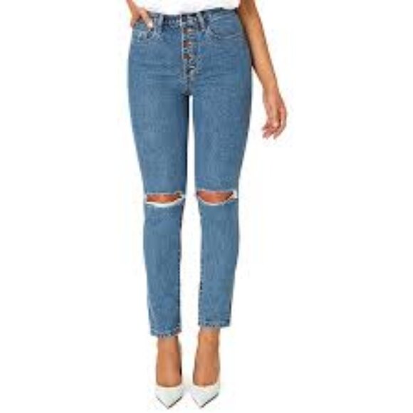 WeWoreWhat Danielle High Rise Vintage Straight, Distressed, 28x29, NWT $168 MSRP - Picture 2 of 12